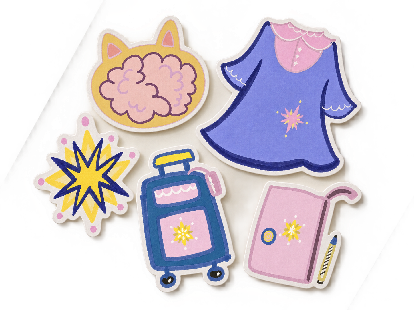 Daily Outfit Oracle hand-painted icons arranged as editorial paper stickers