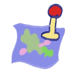 Hand-drawn map and pin