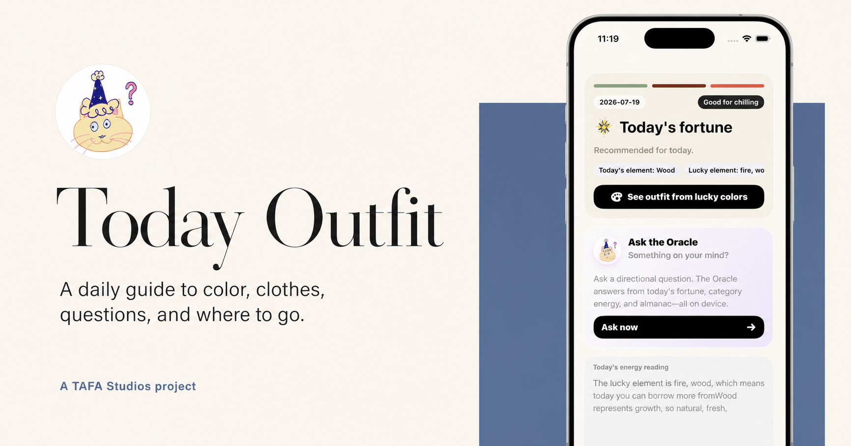 Daily Outfit Oracle interface in blue and cream